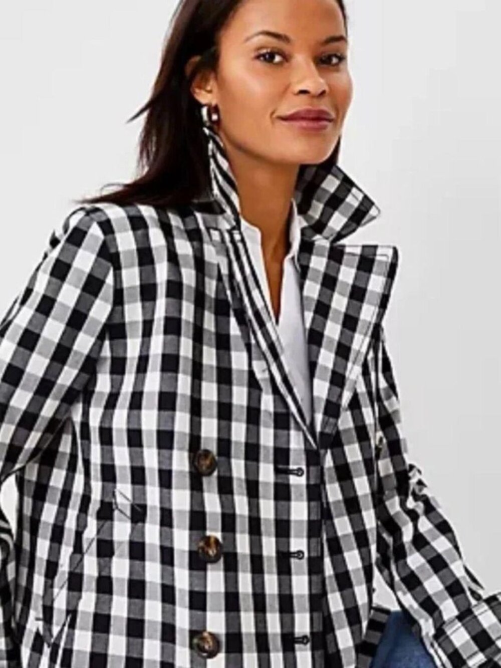 Ann Taylor Picnic Plaid Double Breasted Jacket/Blazar NWT $160.00 Black/White